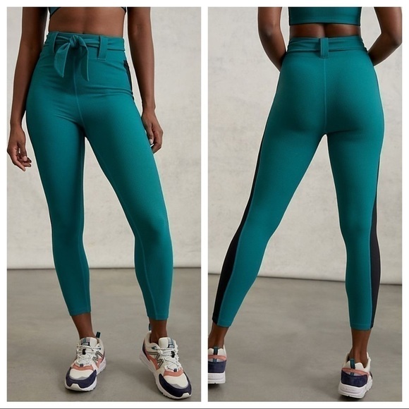 Year of Ours Revolve 38 High Waisted Belted Leggings Women’s XL Green New - Picture 1 of 9